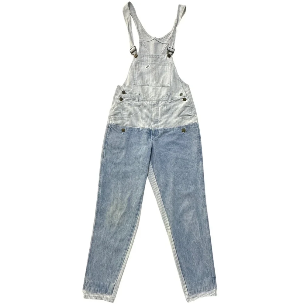Guess Overalls Womens 1 VTG 90s Pinstriped Colorblock Denim Made in USA Coastal